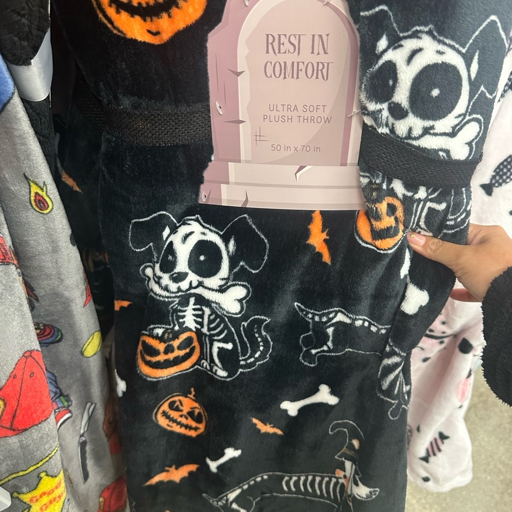 Halloween Skeleton Dog Plush Throw